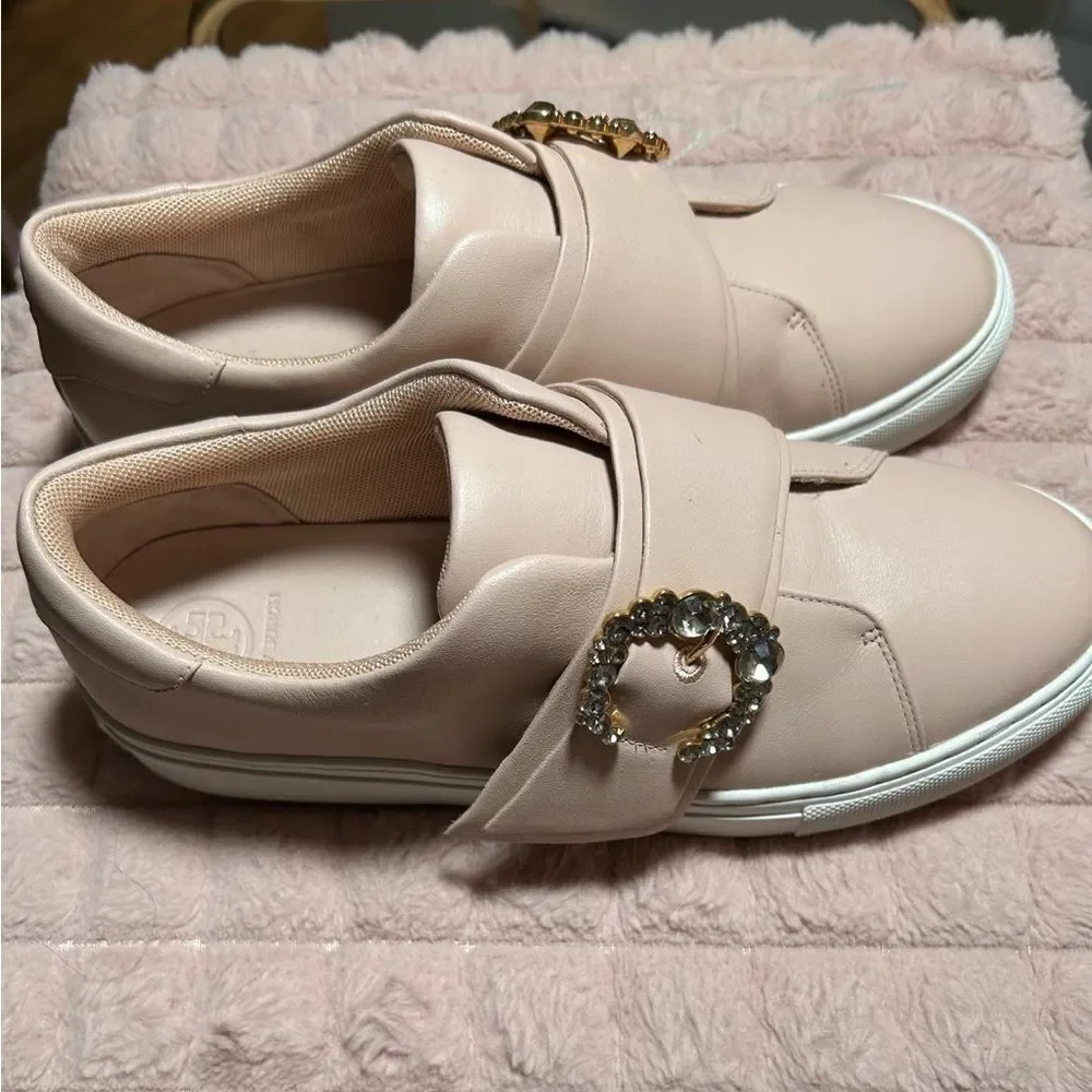 NEW Tory Burch Greer Leather Sneakers Pink Sz 7.5